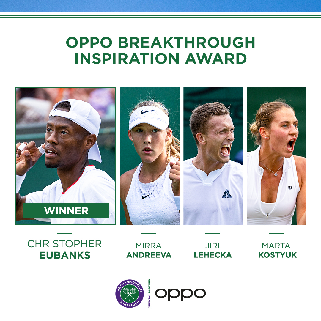 Foto de Christopher Eubanks gana el premio OPPO Breakthrough Inspiration Award en Wimbledon 2023